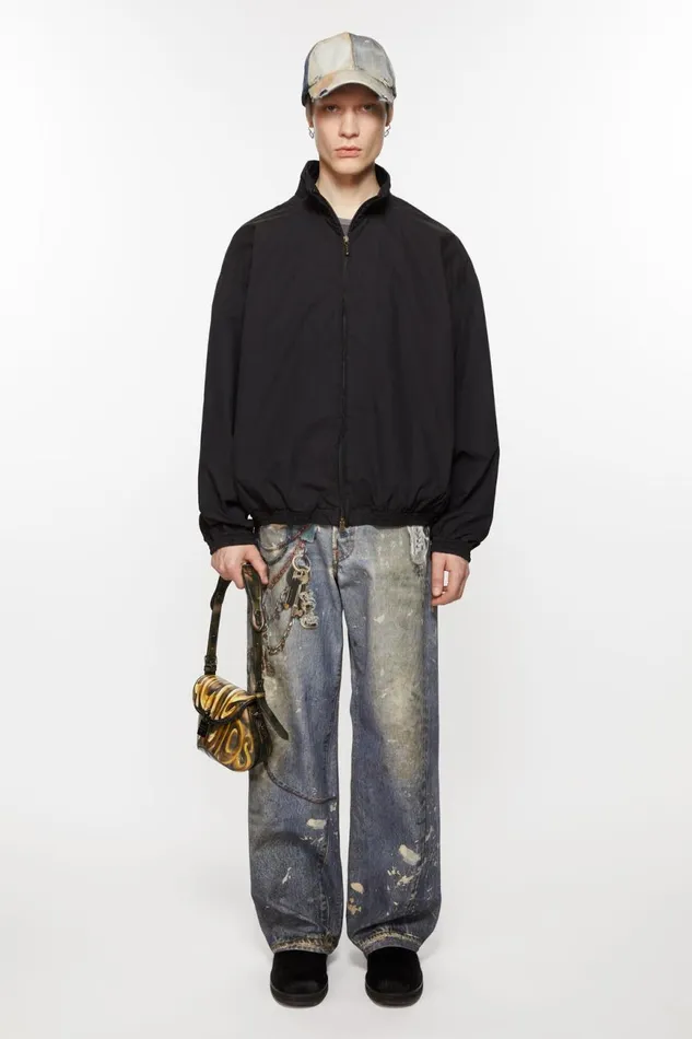 Men Logo Zipper Jacket Black Acne Studios Outerwear