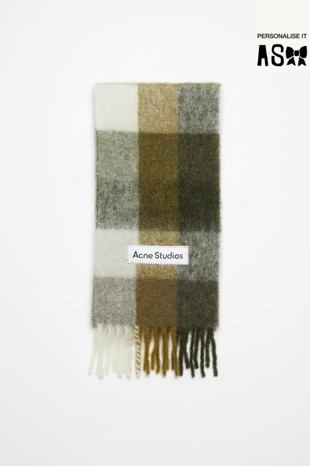 Men Mohair Checked Scarf Taupegreenblack Acne Studios Scarves