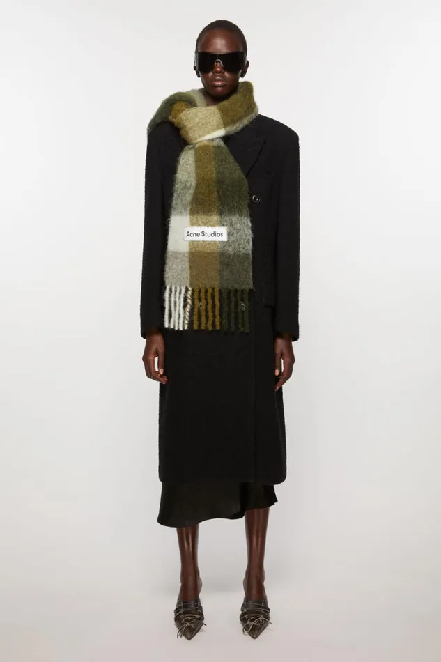 Men Mohair Checked Scarf Taupegreenblack Acne Studios Scarves