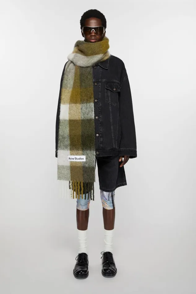 Men Mohair Checked Scarf Taupegreenblack Acne Studios Scarves