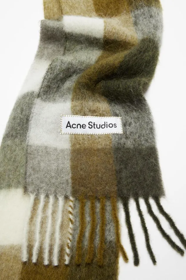 Men Mohair Checked Scarf Taupegreenblack Acne Studios Scarves