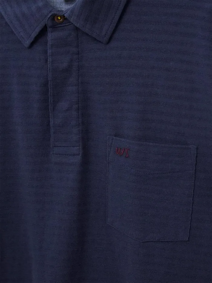 Men POLO SHIRTS White Stuff Pique Texture Stripe LS Polo Dark Navy Men POLO SHIRTS White Stuff Pique Texture Stripe LS Polo Dark Navy