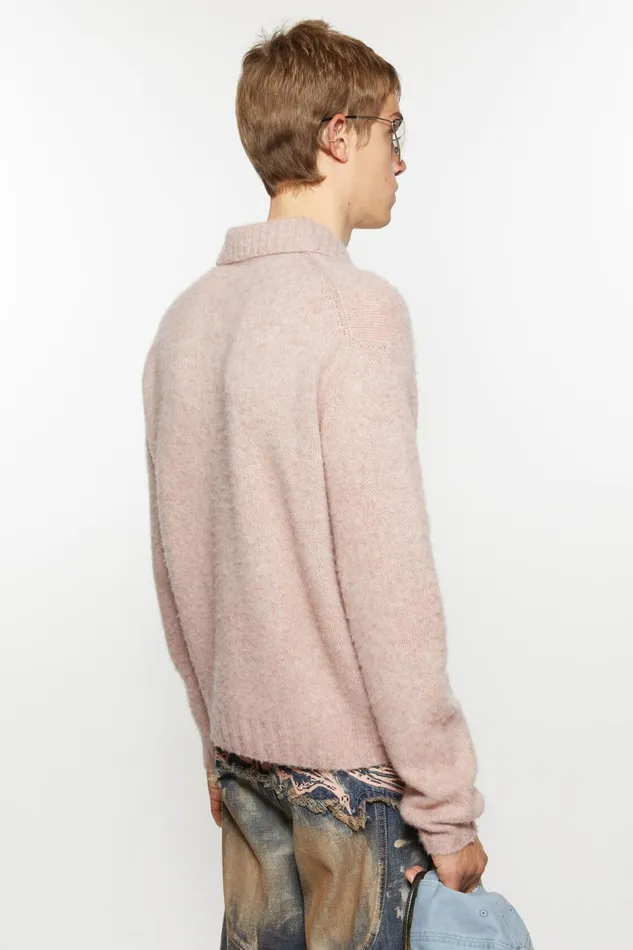 Men Polo Wool Cardigan Pink Melange Acne Studios Knitwear