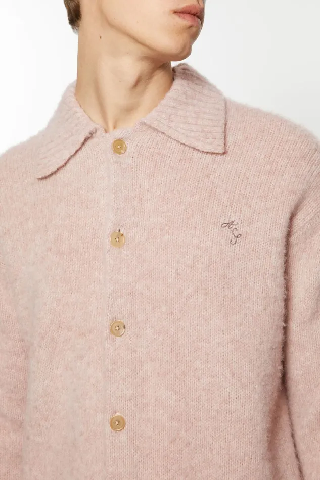 Men Polo Wool Cardigan Pink Melange Acne Studios Knitwear