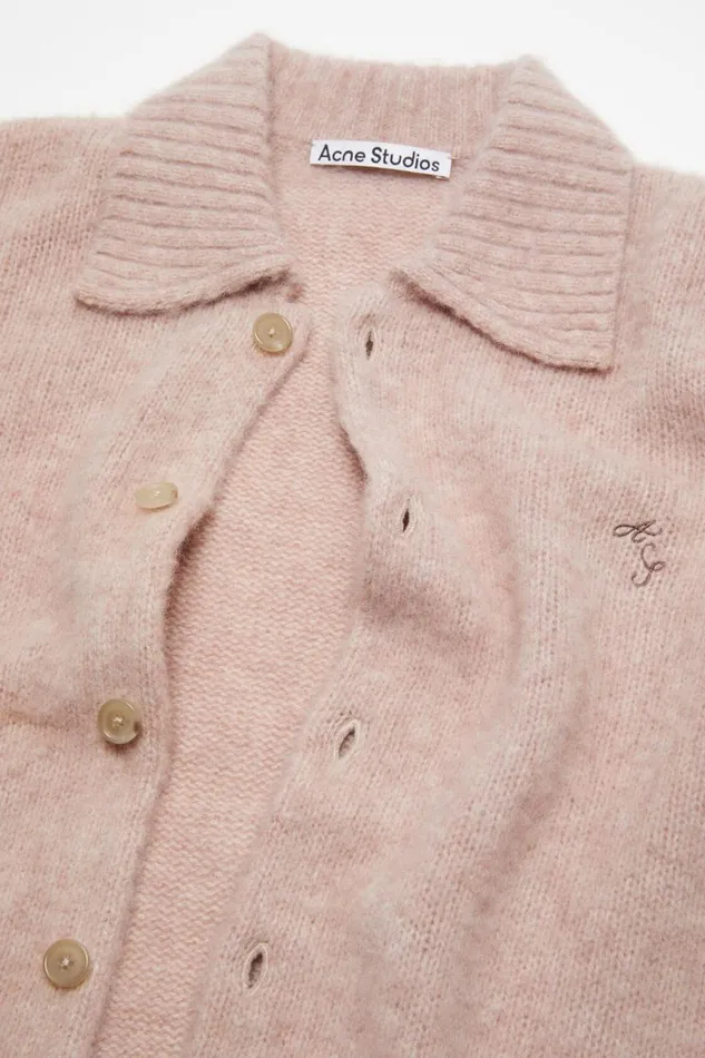 Men Polo Wool Cardigan Pink Melange Acne Studios Knitwear
