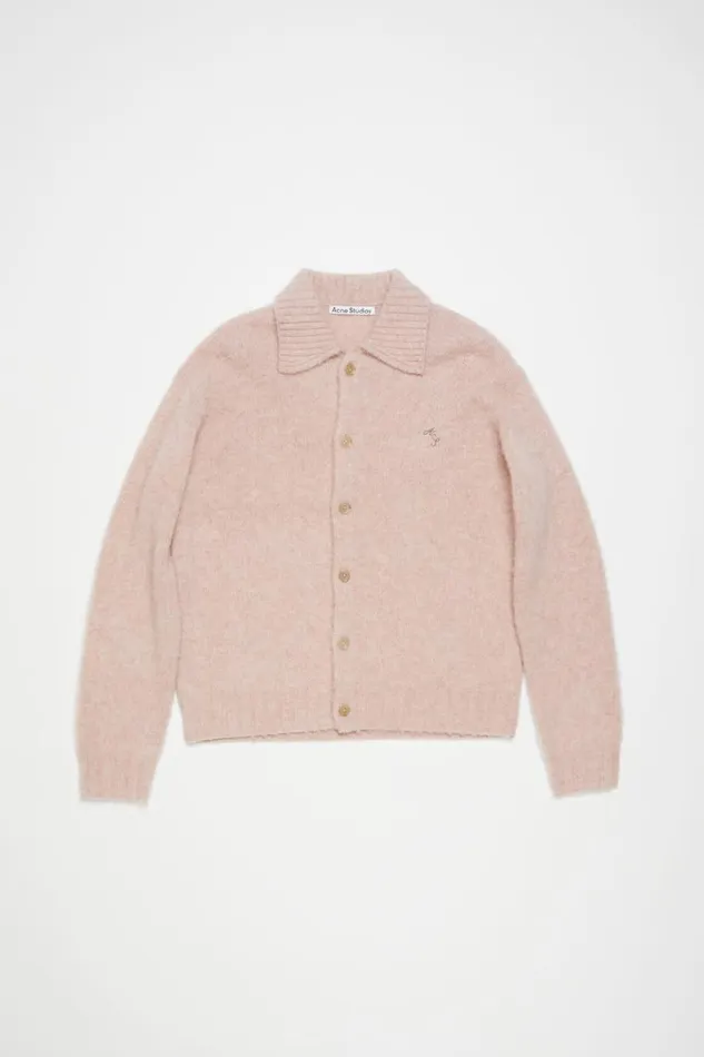 Men Polo Wool Cardigan Pink Melange Acne Studios Knitwear