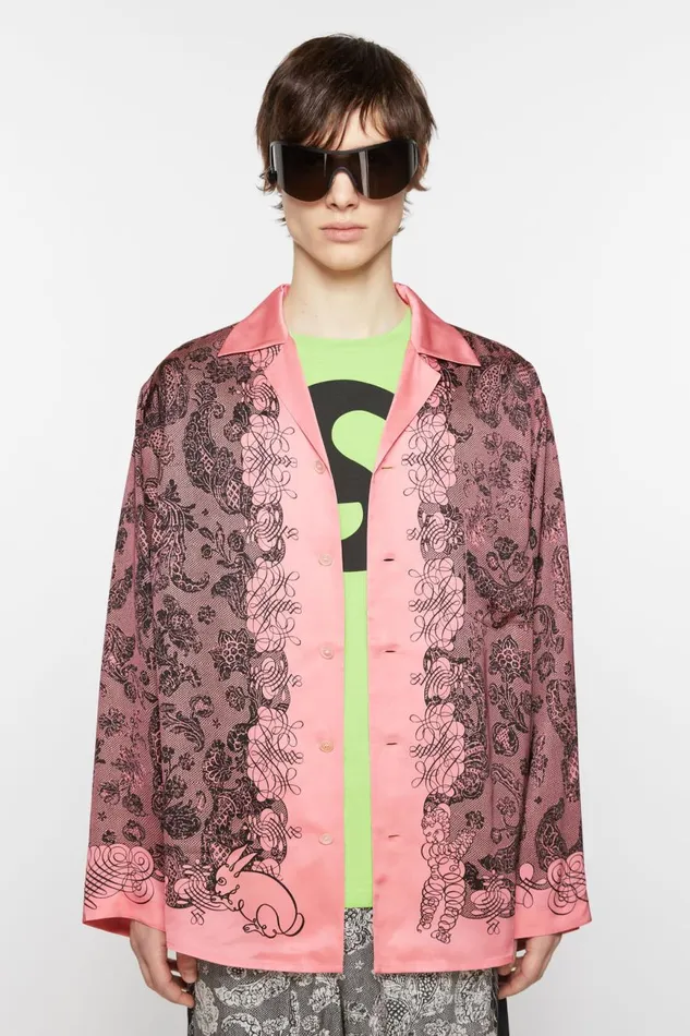 Men Print Buttonup Shirt Pinkblack Acne Studios Shirts