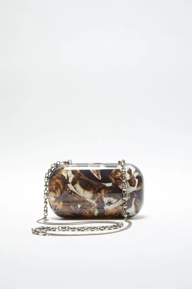 Men Print Clutch Bag Cognac Brown Multi Acne Studios Bags