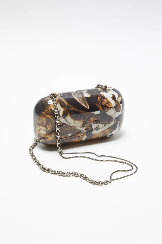 Men Print Clutch Bag Cognac Brown Multi Acne Studios Bags