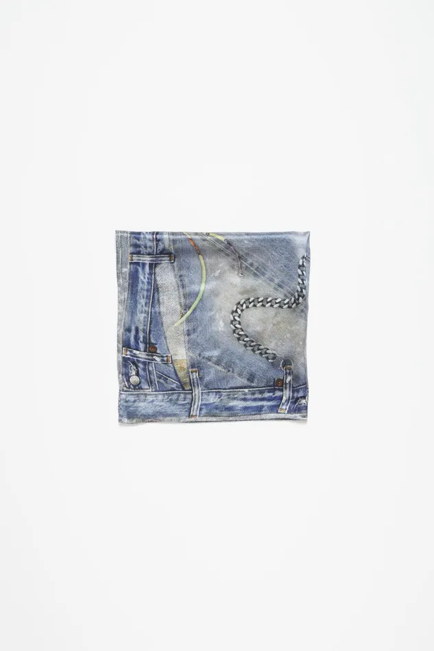 Men Printed Silk Scarf Denim Blue Acne Studios Scarves