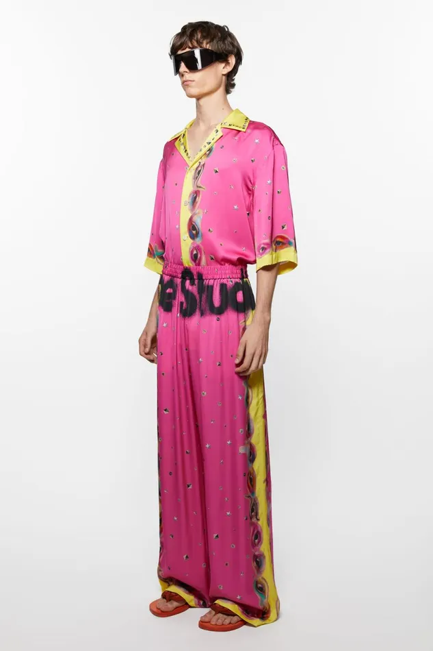 Men Printed Trousers Fuchsia Pink Acne Studios Trousers
