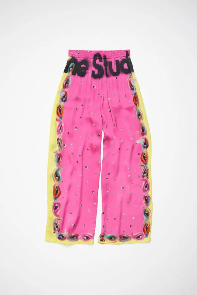 Men Printed Trousers Fuchsia Pink Acne Studios Trousers