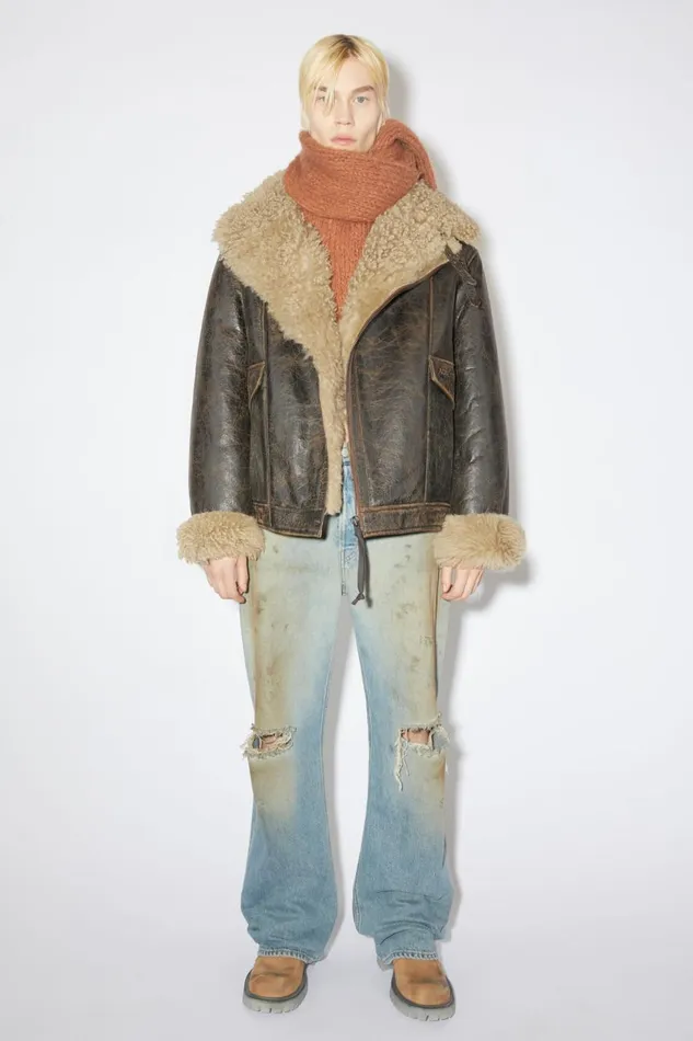 Men Shearling Jacket Brownbeige Acne Studios Outerwear