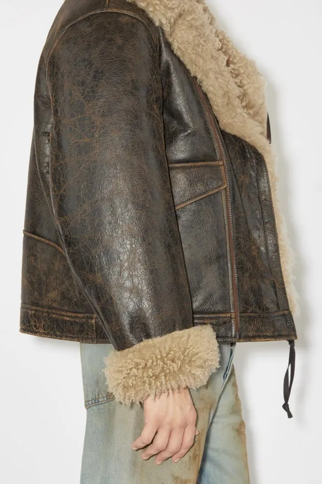 Men Shearling Jacket Brownbeige Acne Studios Outerwear