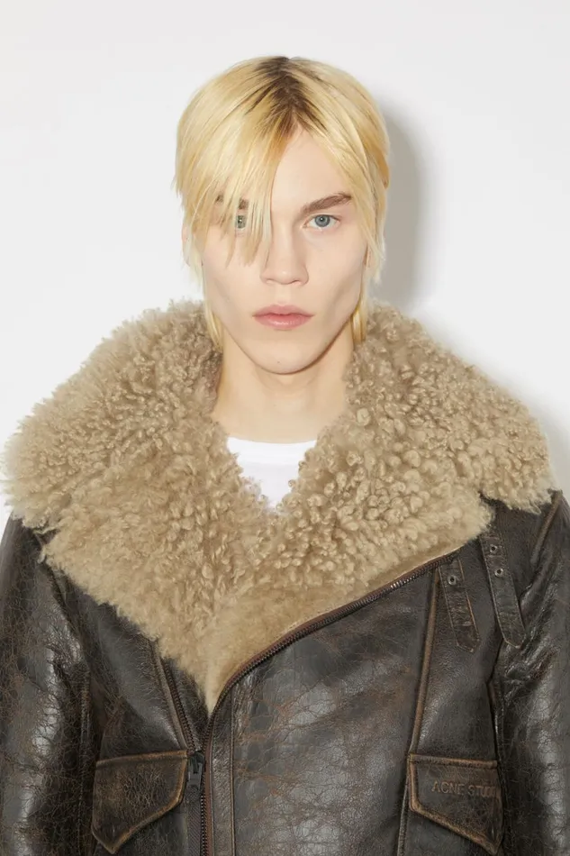 Men Shearling Jacket Brownbeige Acne Studios Outerwear