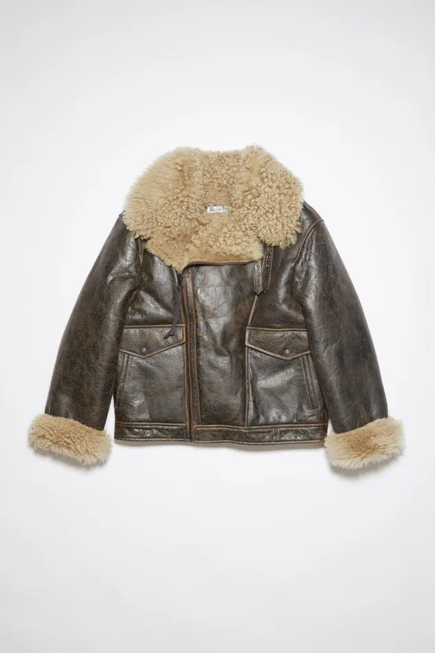 Men Shearling Jacket Brownbeige Acne Studios Outerwear
