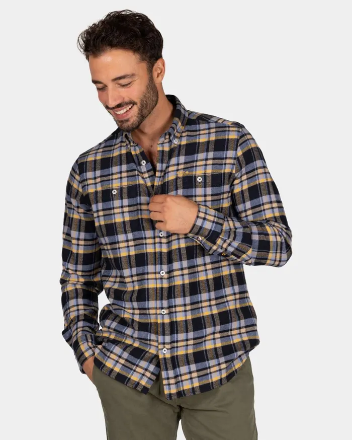 Men Shirts NZA New Zealand Auckland Blue Gray And Yellow Checkered Flannel Shirt 8211 Winter Navy