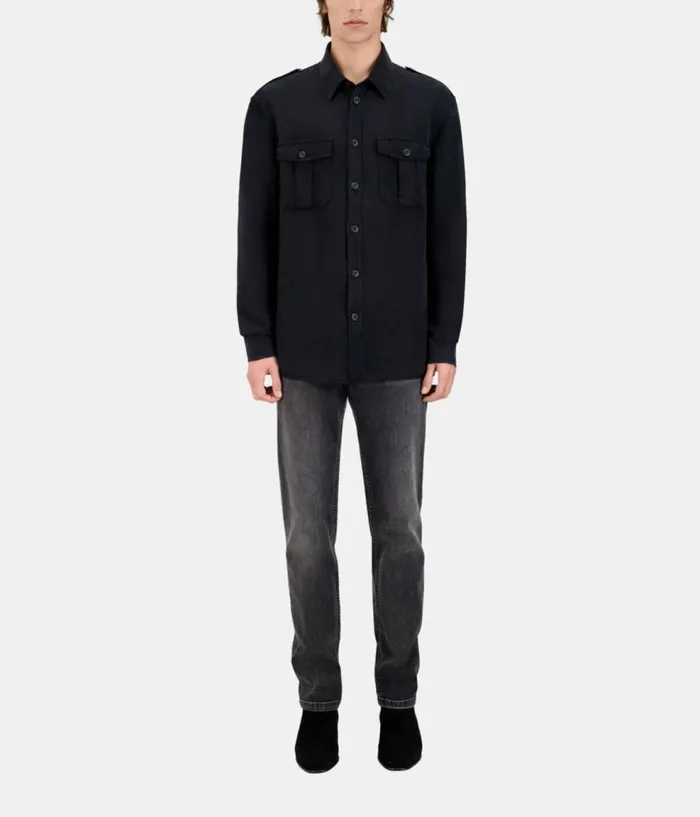Men Shirts THE KOOPLES Black Lyocell And Linen Shirt