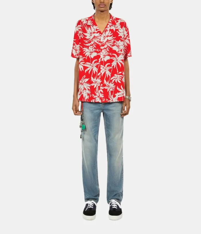 Men Shirts THE KOOPLES Red Palm Tree Print Short Sleeve Shirt