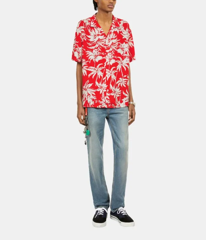 Men Shirts THE KOOPLES Red Palm Tree Print Short Sleeve Shirt Men Shirts THE KOOPLES Red Palm Tree Print Short Sleeve Shirt