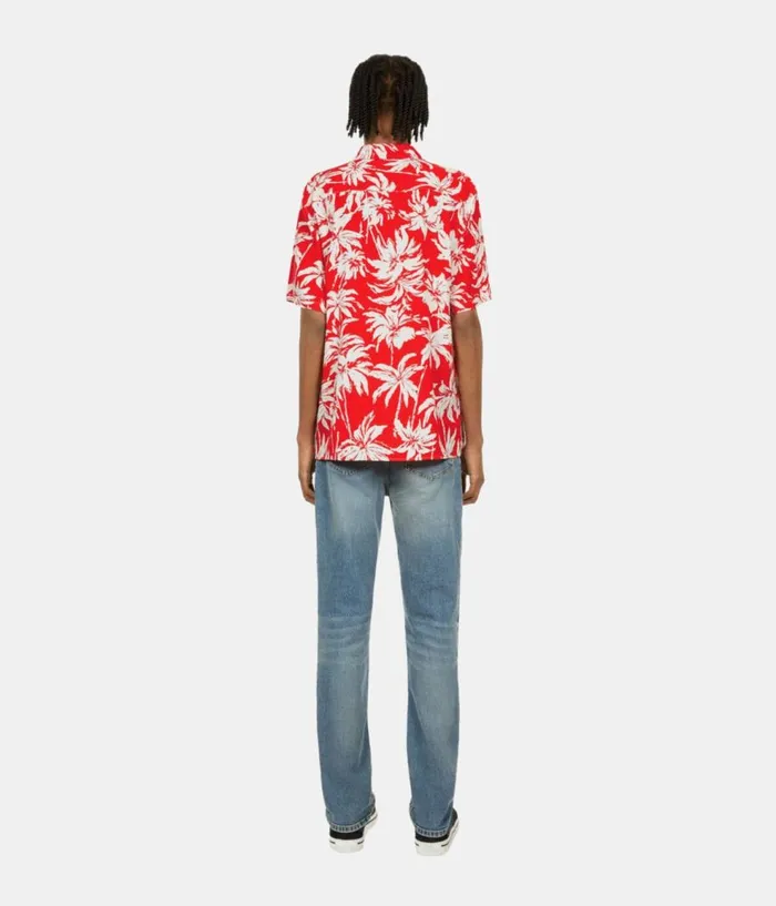 Men Shirts THE KOOPLES Red Palm Tree Print Short Sleeve Shirt Men Shirts THE KOOPLES Red Palm Tree Print Short Sleeve Shirt
