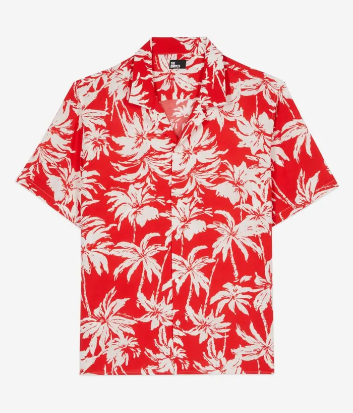 Men Shirts THE KOOPLES Red Palm Tree Print Short Sleeve Shirt Men Shirts THE KOOPLES Red Palm Tree Print Short Sleeve Shirt