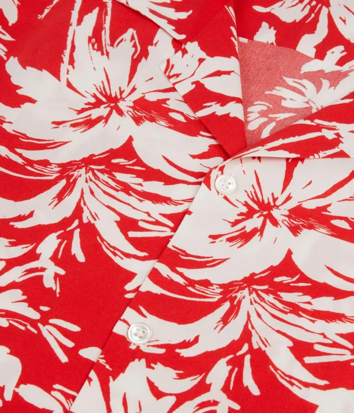 Men Shirts THE KOOPLES Red Palm Tree Print Short Sleeve Shirt Men Shirts THE KOOPLES Red Palm Tree Print Short Sleeve Shirt