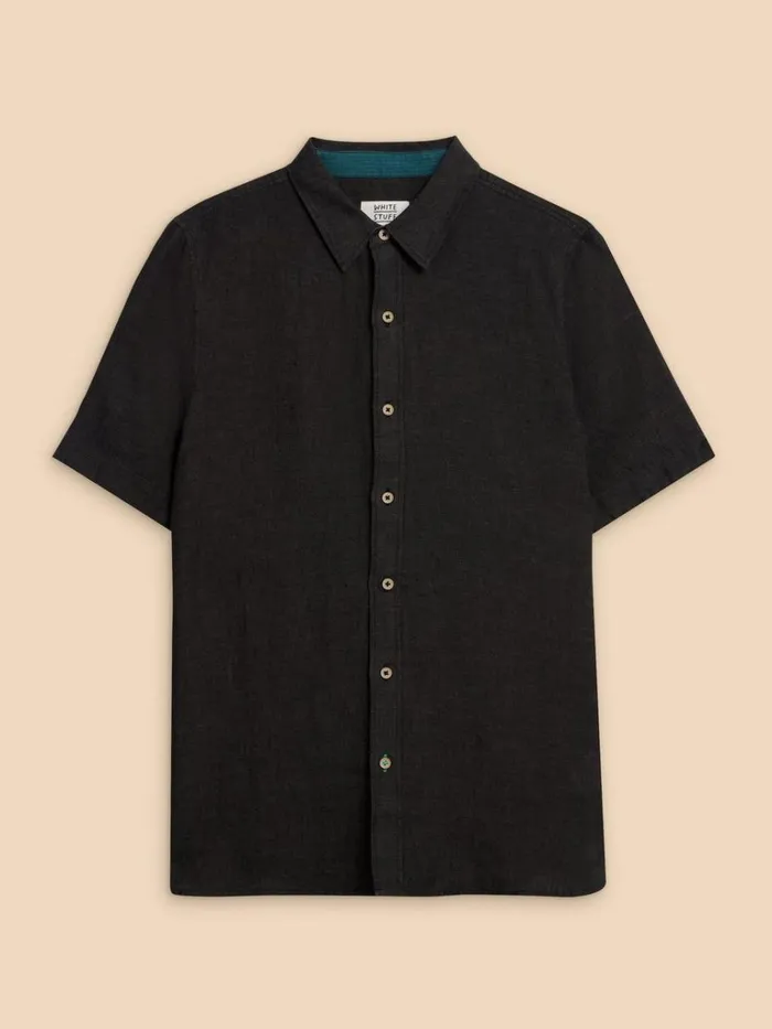 Men SHIRTS White Stuff Pembroke SS Linen Shirt Pure Black Men SHIRTS White Stuff Pembroke SS Linen Shirt Pure Black