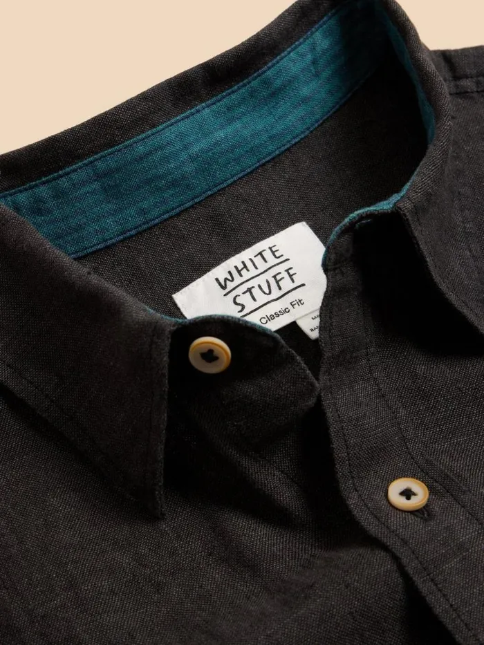 Men SHIRTS White Stuff Pembroke SS Linen Shirt Pure Black Men SHIRTS White Stuff Pembroke SS Linen Shirt Pure Black