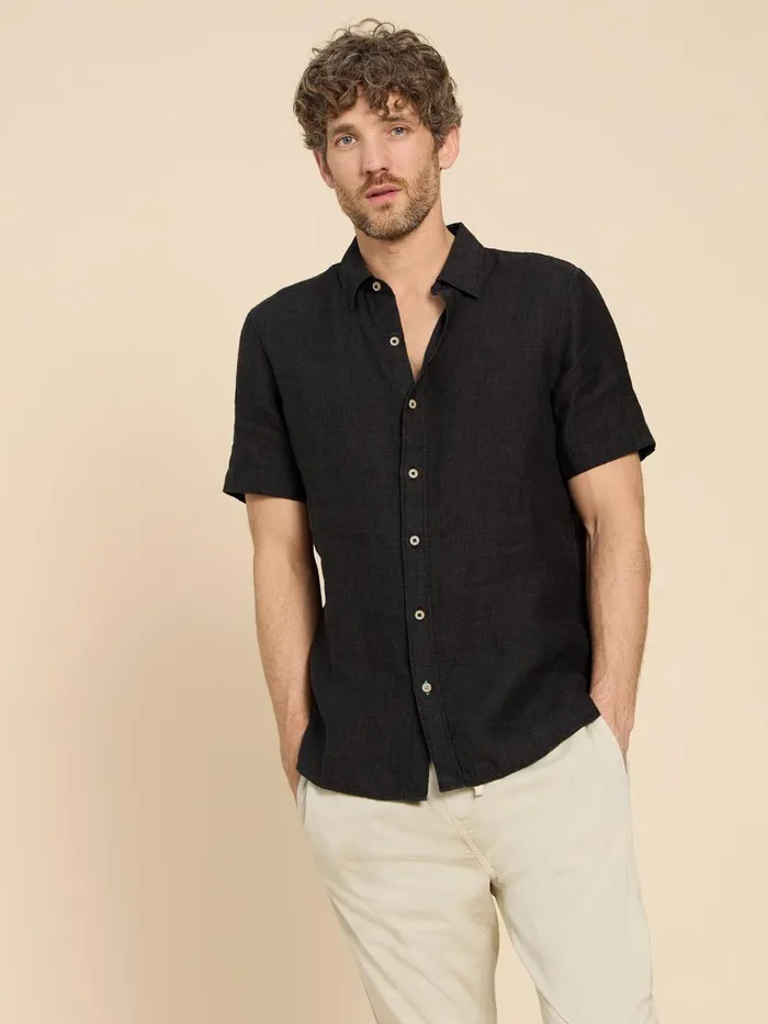 Men SHIRTS White Stuff Pembroke SS Linen Shirt Pure Black Men SHIRTS White Stuff Pembroke SS Linen Shirt Pure Black