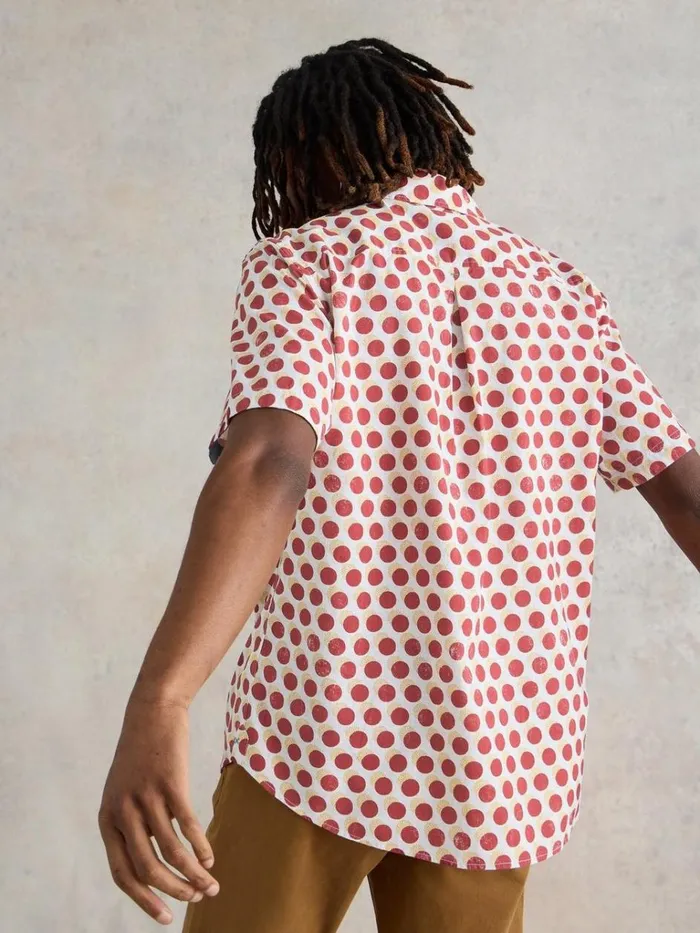 Men SHIRTS White Stuff Retro Spot Printed SS Shirt Red Print Men SHIRTS White Stuff Retro Spot Printed SS Shirt Red Print
