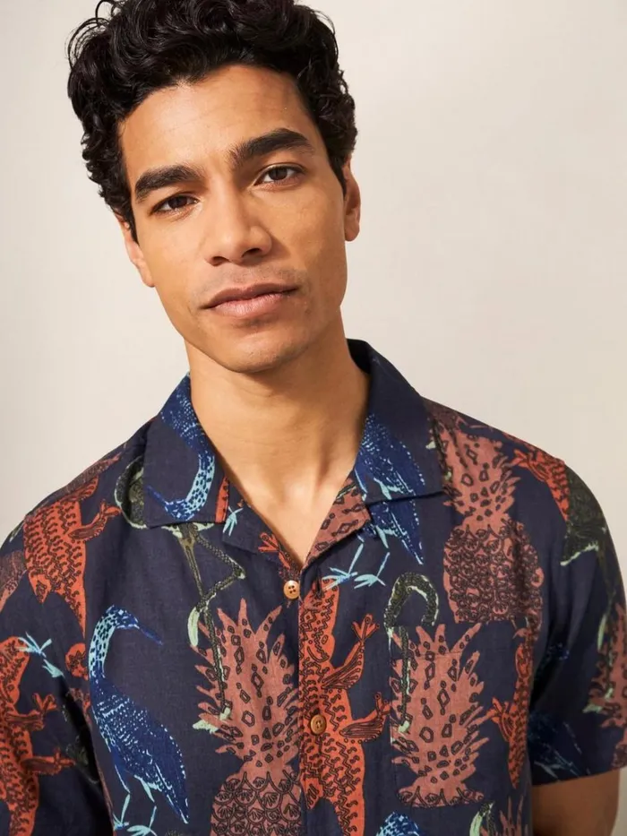 Men SHIRTS White Stuff Safari Printed Shirt Dark Navy