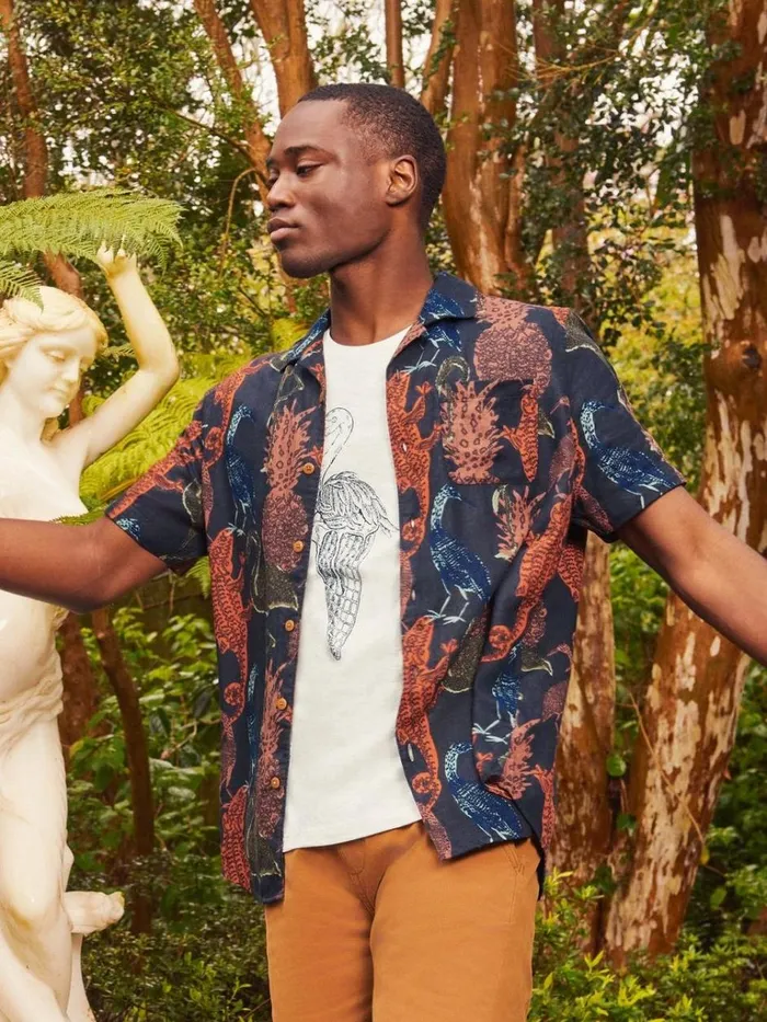 Men SHIRTS White Stuff Safari Printed Shirt Dark Navy Men SHIRTS White Stuff Safari Printed Shirt Dark Navy