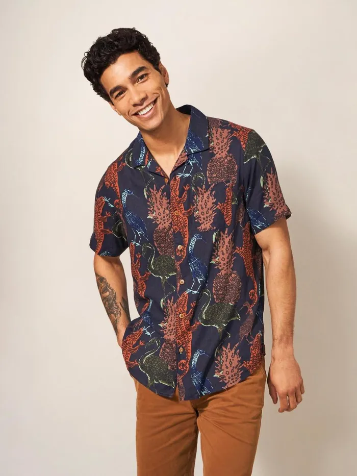 Men SHIRTS White Stuff Safari Printed Shirt Dark Navy Men SHIRTS White Stuff Safari Printed Shirt Dark Navy