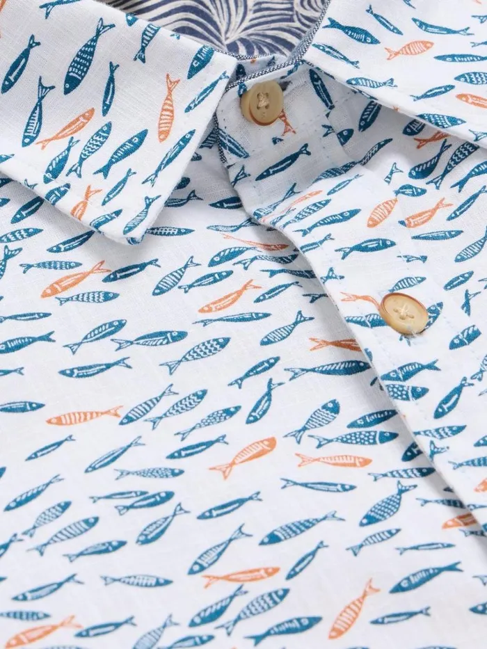 Men SHIRTS White Stuff Shoal Printed Shirt White Multi Men SHIRTS White Stuff Shoal Printed Shirt White Multi