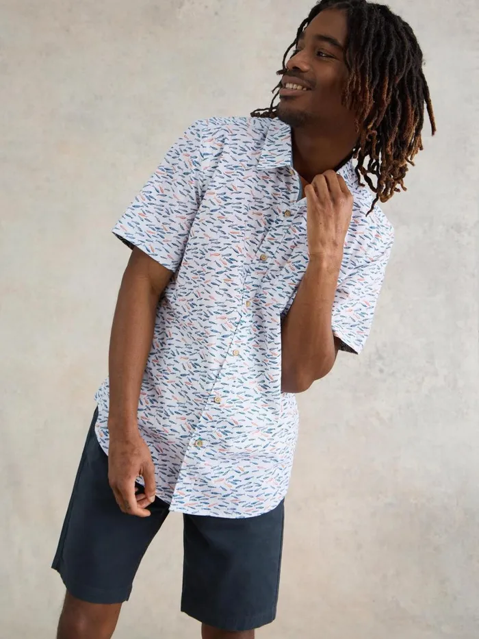 Men SHIRTS White Stuff Shoal Printed Shirt White Multi Men SHIRTS White Stuff Shoal Printed Shirt White Multi