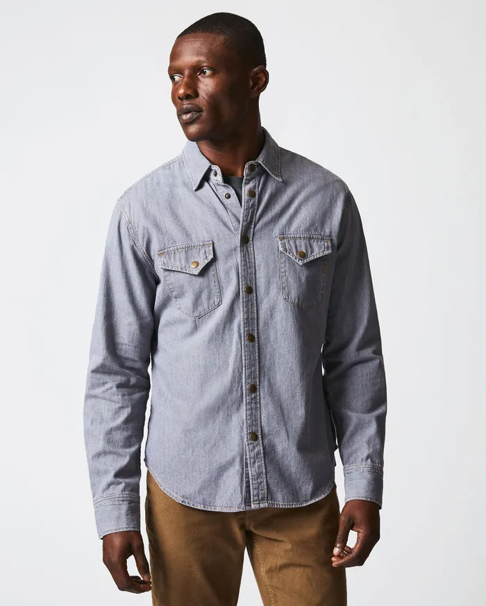 Men Shoals Denim Shirt Grey Wash Billy Reid Shirting
