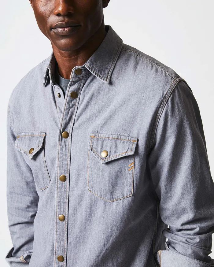 Men Shoals Denim Shirt Grey Wash Billy Reid Shirting