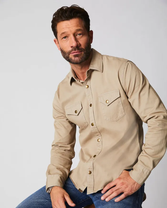 Men Shoals Twill Shirt Khaki Billy Reid Shirting