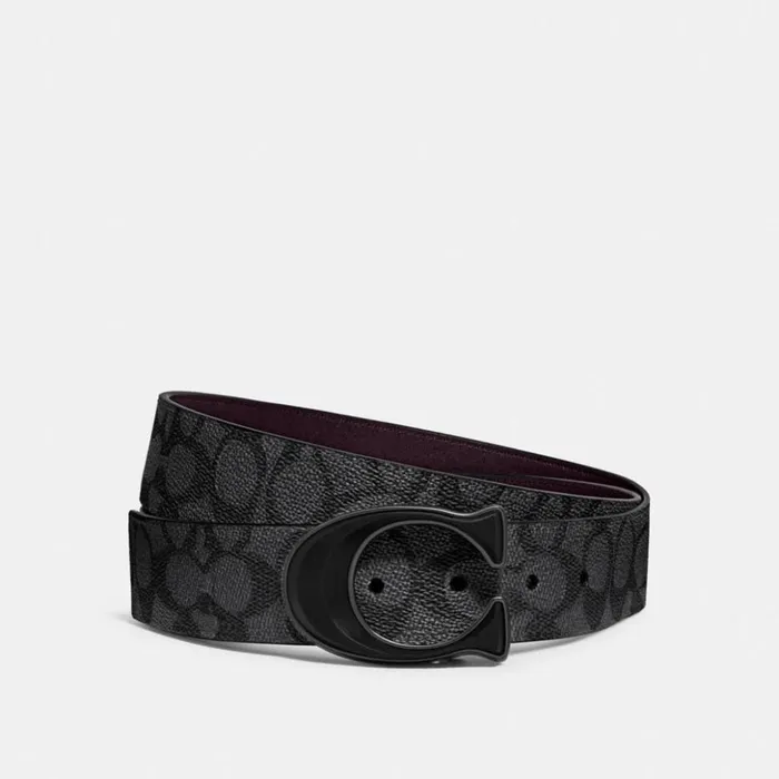 Men Signature Buckle Cut To Size Reversible Belt 38 Mm Charcoaloxblood Coach Belts