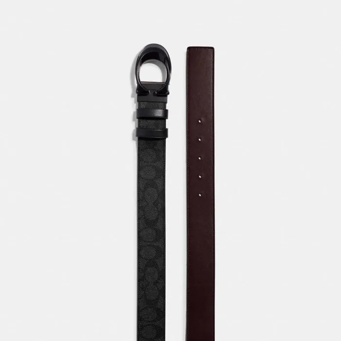 Men Signature Buckle Cut To Size Reversible Belt 38 Mm Charcoaloxblood Coach Belts