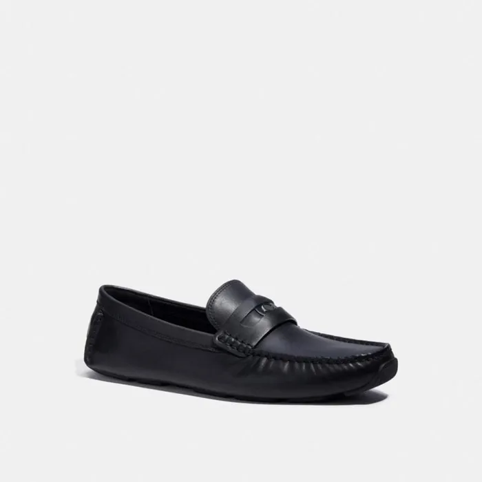 Men Signature Coin Driver Black Coach Loafers and Drivers