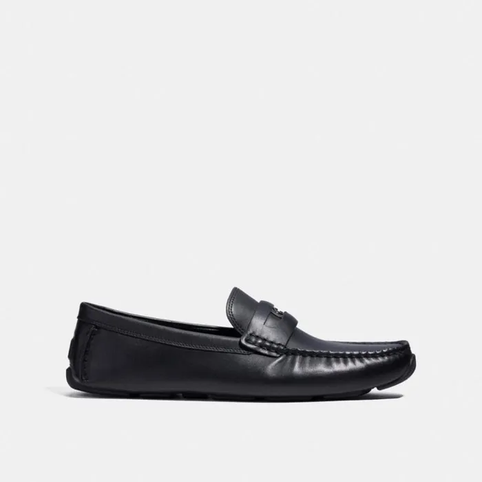 Men Signature Coin Driver Black Coach Loafers and Drivers