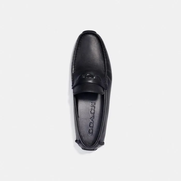 Men Signature Coin Driver Black Coach Loafers and Drivers
