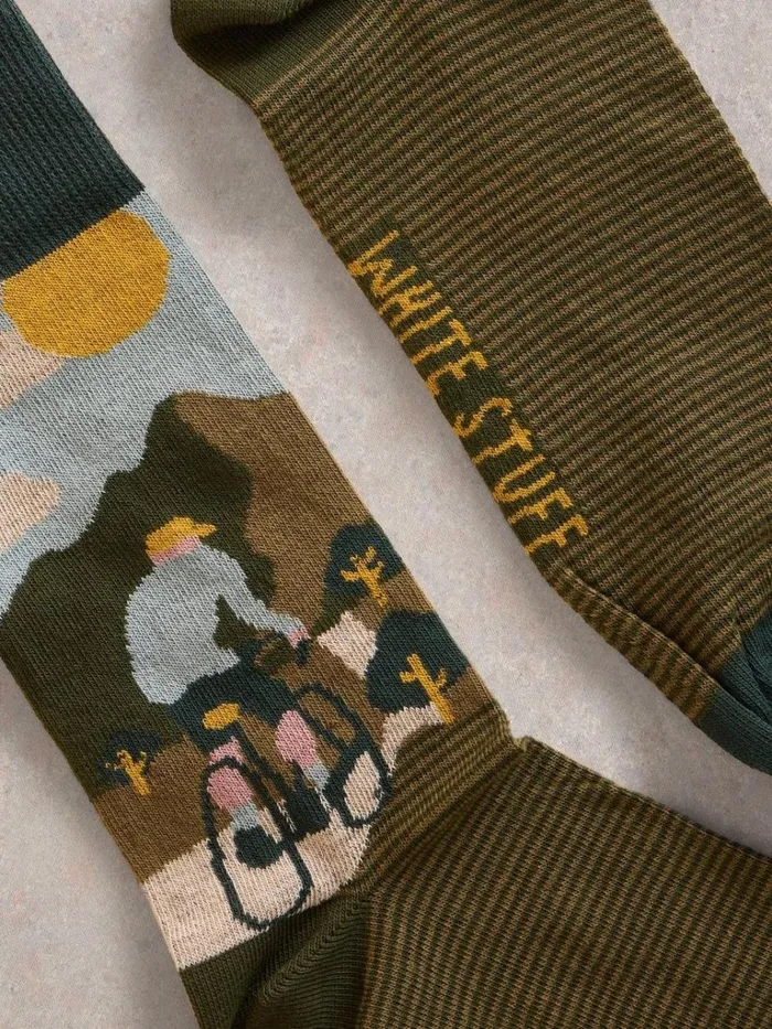 Men SOCKS White Stuff Cycling Scene Ankle Sock Green Multi