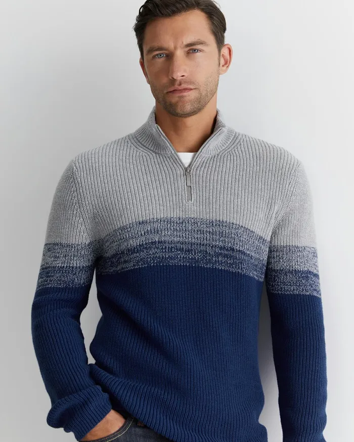 Men Sportscraft Knitwear Civic Quarter Zip Ball Point Blue