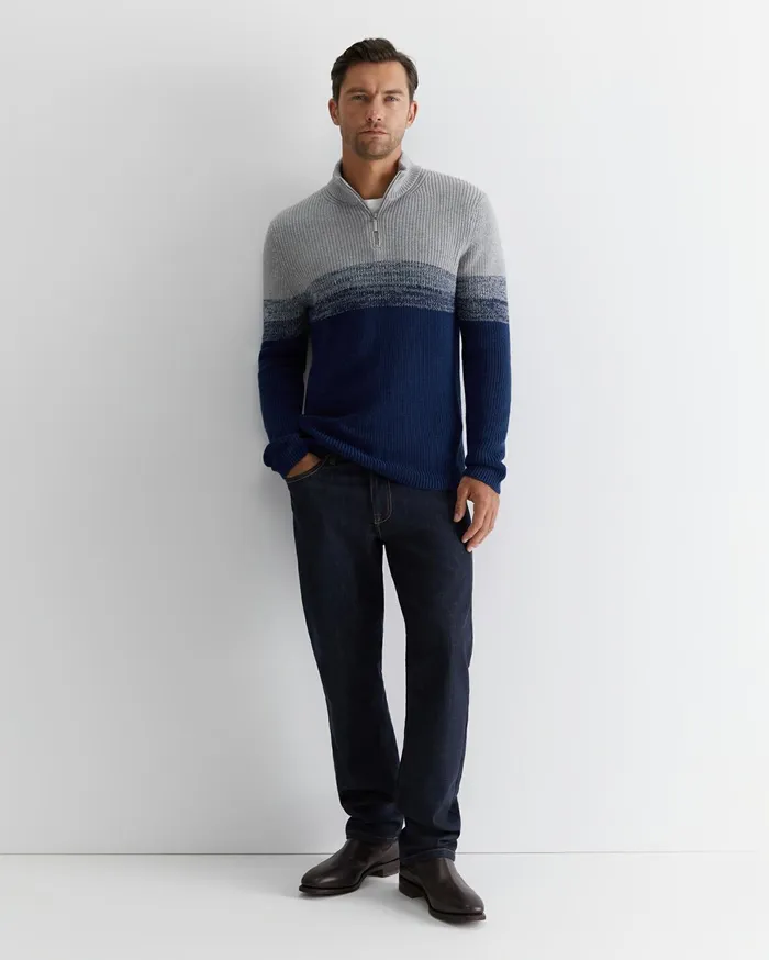 Men Sportscraft Knitwear Civic Quarter Zip Ball Point Blue