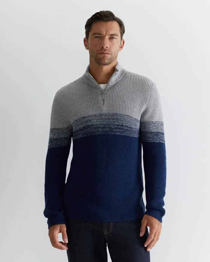 Men Sportscraft Knitwear Civic Quarter Zip Ball Point Blue