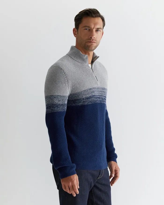 Men Sportscraft Knitwear Civic Quarter Zip Ball Point Blue