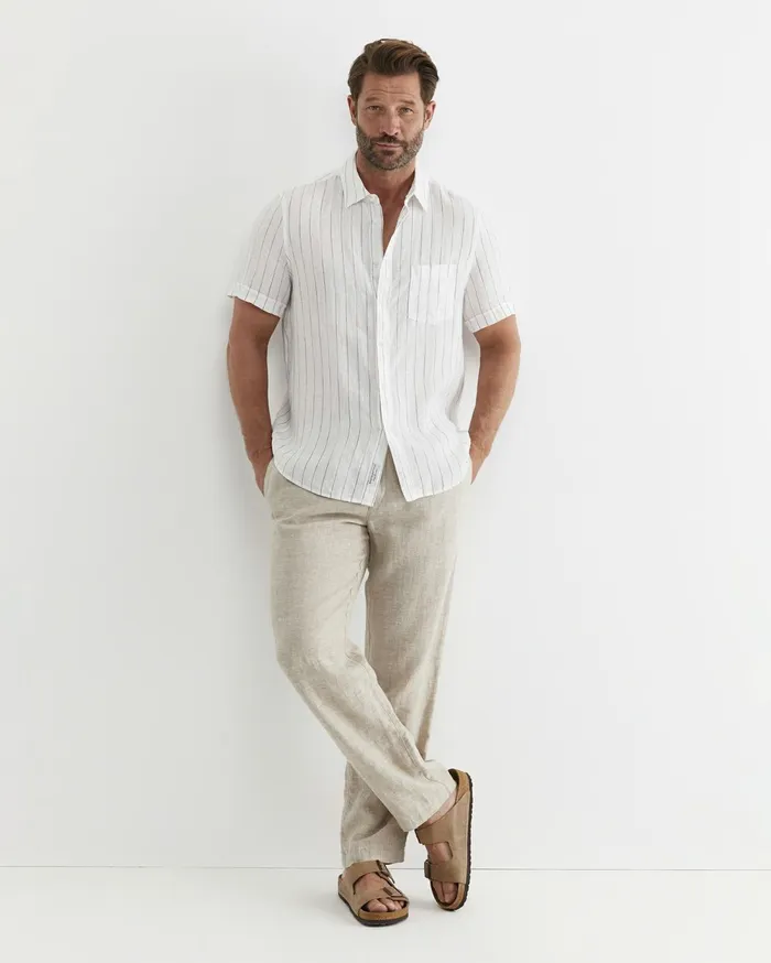Men Sportscraft Shirts Alan Short Sleeve Linen Shirt Whitemulti